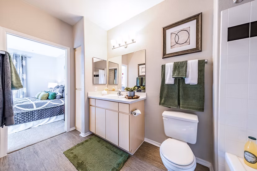 Modern bathroom with sleek fixtures at Alanza Place Apartments