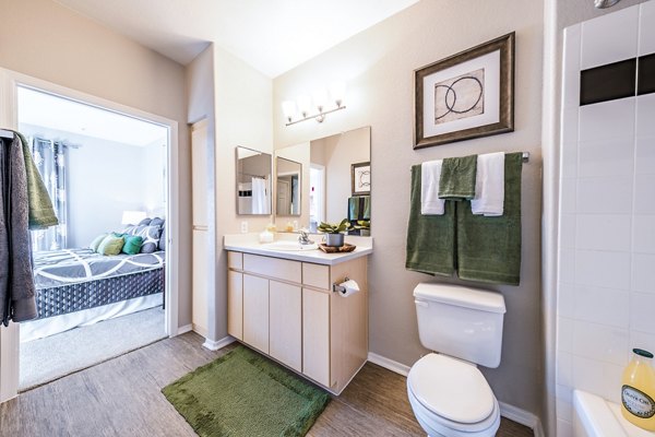 Modern bathroom with sleek fixtures at Alanza Place Apartments