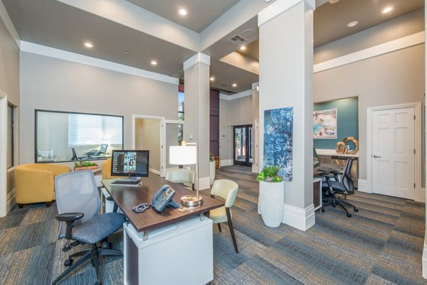 Bright home office with modern furnishings at Alanza Place Apartments