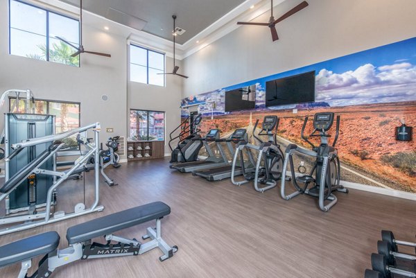 Fully-equipped fitness center with modern machines at Alanza Place Apartments, ideal for luxury lifestyle living