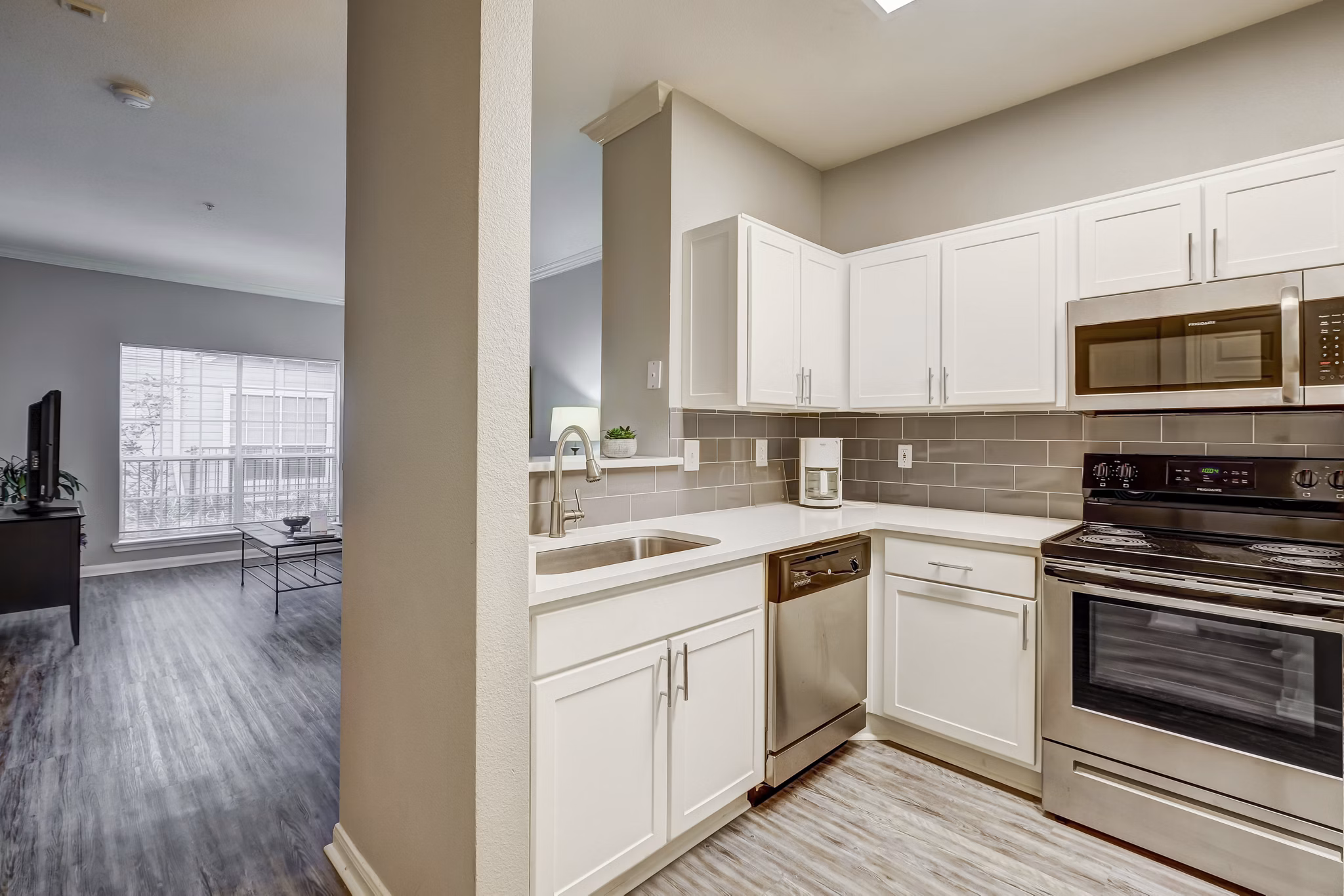 Kitchen at Plaza at River Oaks Apartments