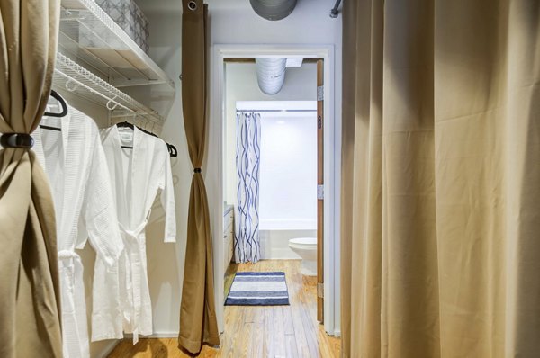 Organized closet with ample shelving space in Mitchell Lofts luxury apartments