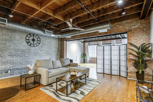 Modern living room with industrial charm at Mitchell Lofts