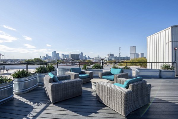 Rooftop deck with scenic skyline views at Mitchell Lofts, a luxurious Greystar property in Chicago