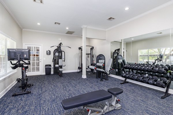Modern fitness center at Clear Creek Meadows Apartments with advanced equipment and spacious workout areas