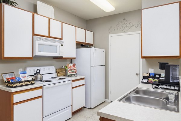 Modern kitchen with sleek countertops and stainless steel appliances at Clear Creek Meadows Apartments
