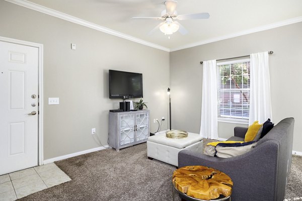 Spacious living room with modern decor and natural light at Clear Creek Meadows Apartments