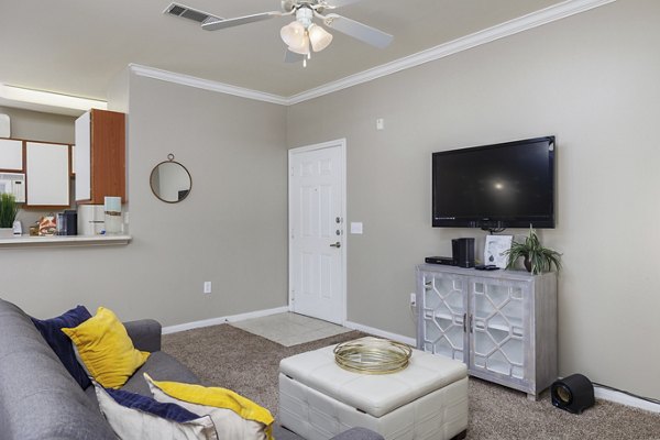 Spacious living room with modern decor in Clear Creek Meadows Apartments