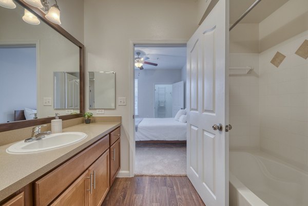 Modern bathroom with sleek fixtures at South Bay Apartments offering luxury living