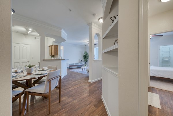 Modern kitchen with sleek countertops and stainless steel appliances at South Bay Apartments