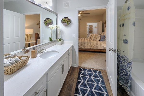 Luxurious bathroom with modern fixtures at Avana Sugar Land Apartments