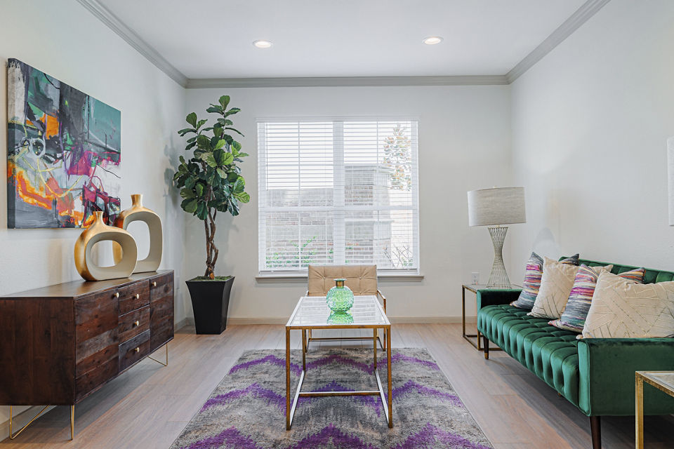 living room at Auxo at Memorial Apartments