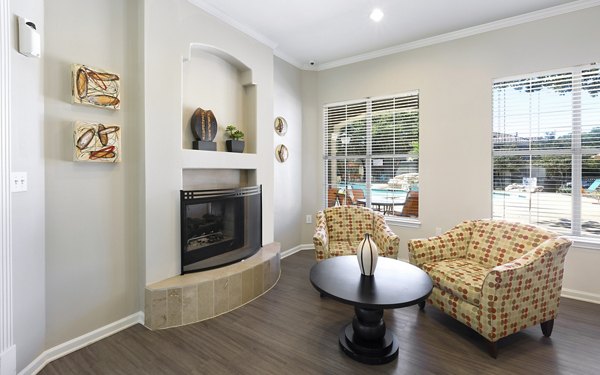 Clubhouse featuring a modern lounge area at Terrazzo Apartments, a luxury property by Greystar