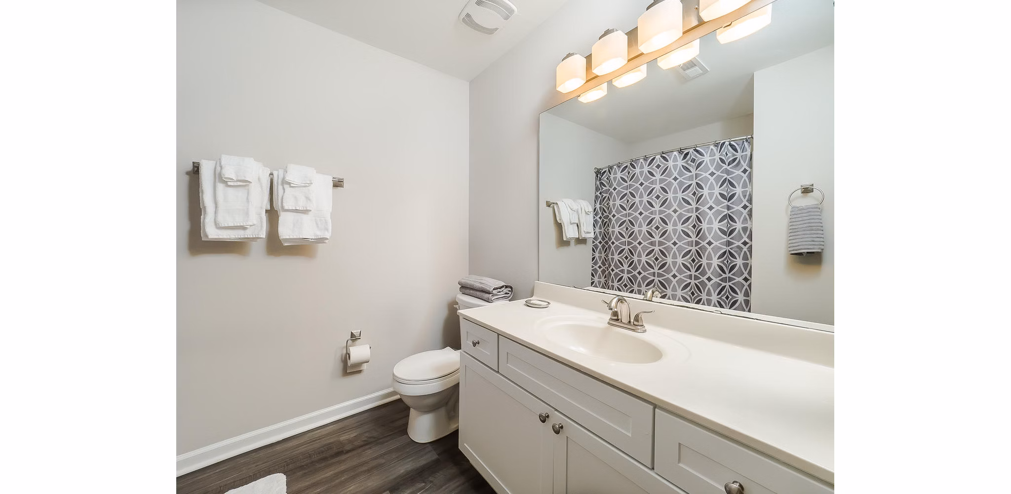 Bathroom featuring modern fixtures at Patriots Pointe Apartments, a luxury living community