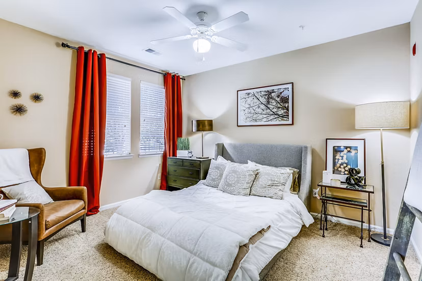 Cozy bedroom with modern decor in Waterford Lone Tree Apartments