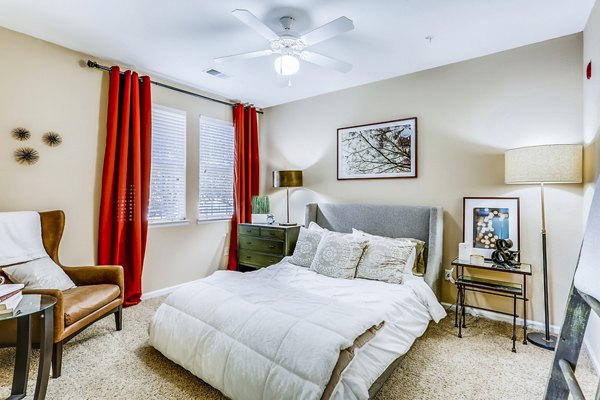 Cozy bedroom with modern decor in Waterford Lone Tree Apartments