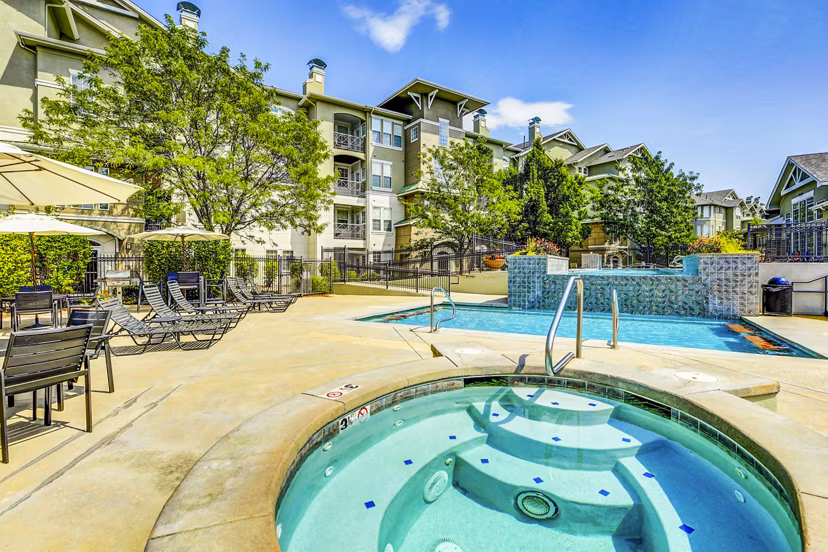 Relaxing hot tub area at Waterford Lone Tree Apartments offering tranquil leisure spaces and amenities for residents