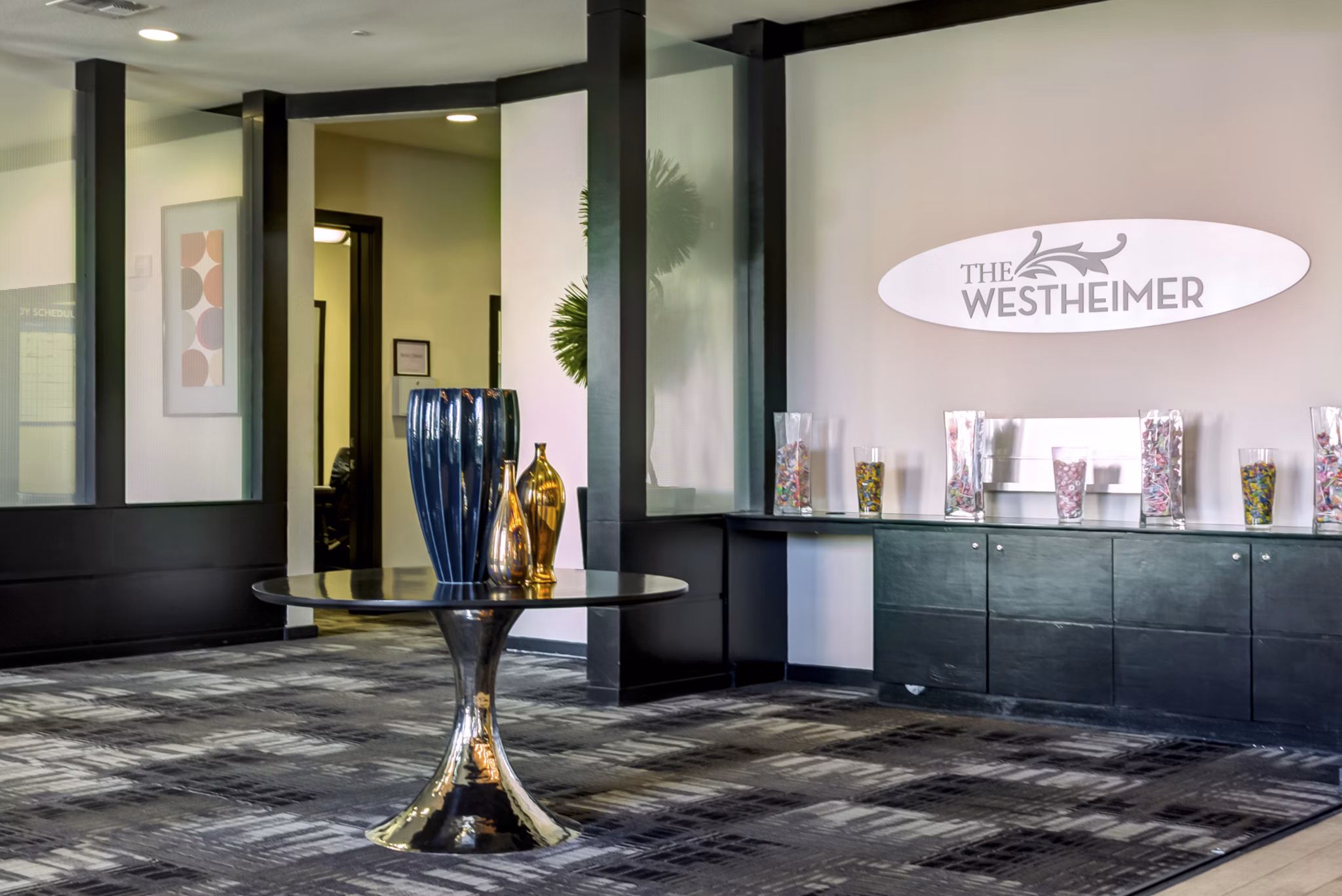 Elegant clubhouse at The Westheimer Apartments with stylish seating and modern decor in Houston