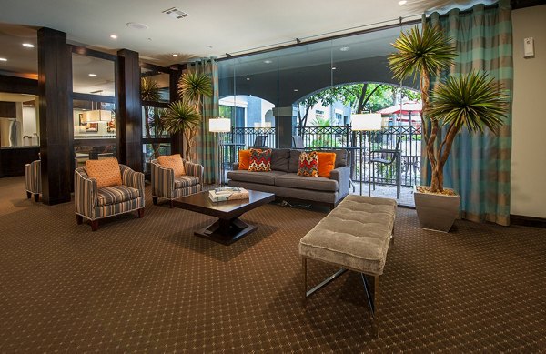 Elegant clubhouse featuring modern furnishings at Monaco at Main Apartments
