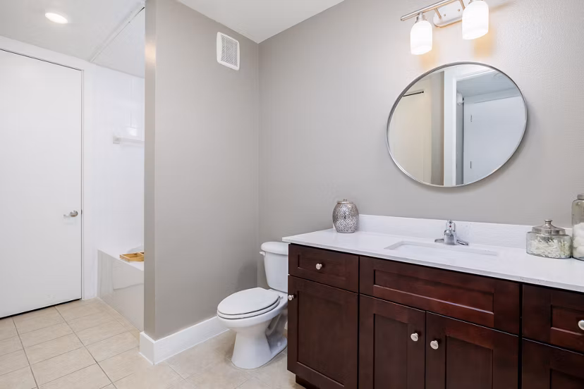 Modern bathroom with elegant fixtures at Haus 5350 Apartments