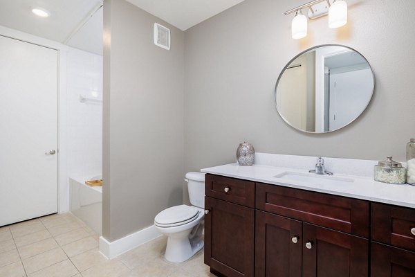 Modern bathroom with elegant fixtures at Haus 5350 Apartments