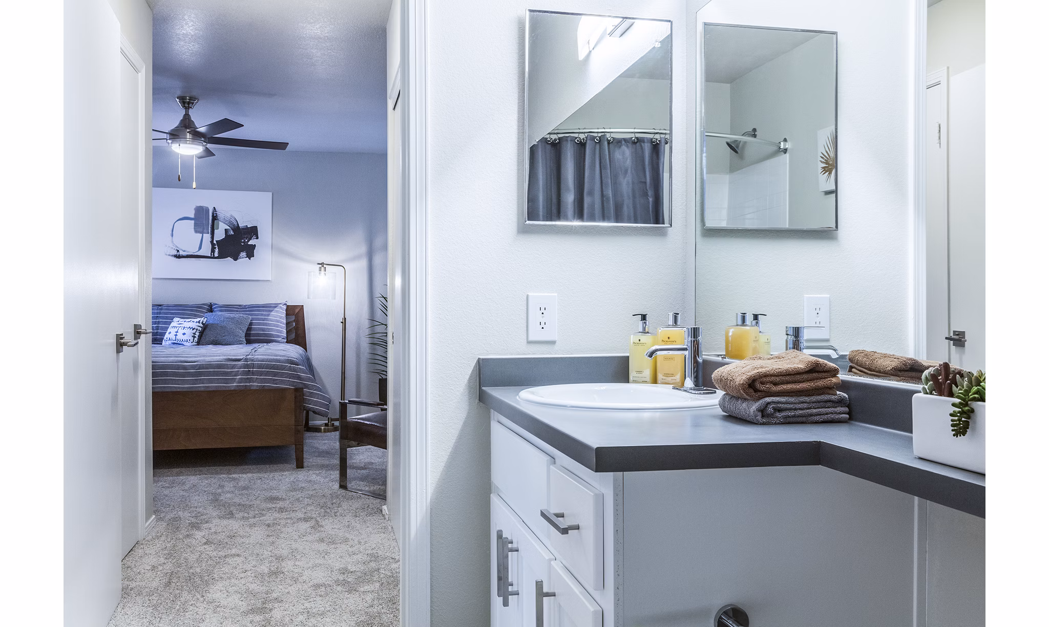 Modern bathroom with sleek fixtures at OTTAVO Apartments, offering luxury living