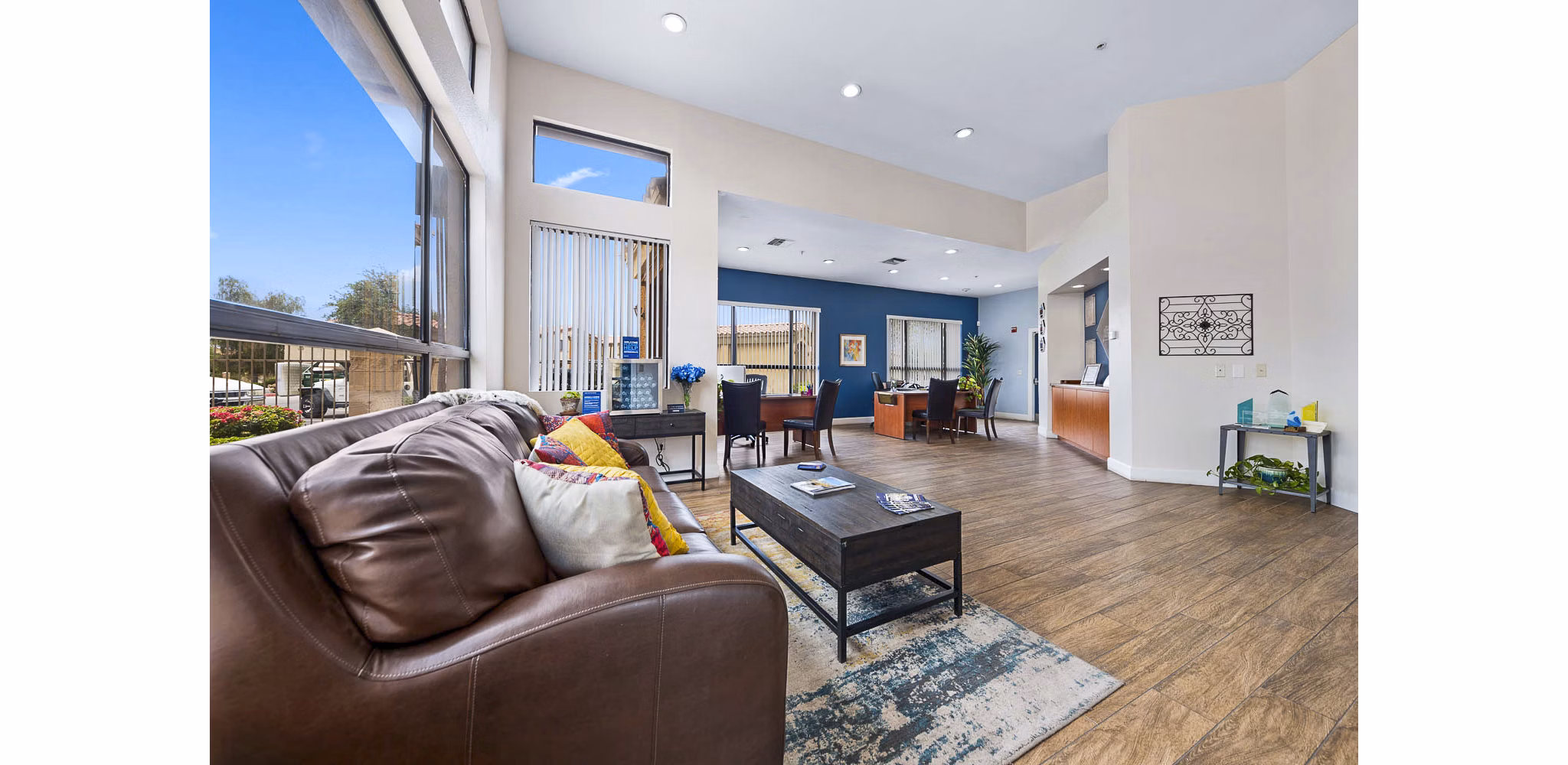 Clubhouse and leasing office with modern design at The Colony Apartments, a Greystar luxury apartment community