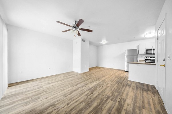 Spacious living room with modern decor at The Colony Apartments, showcasing luxury amenities and comfort