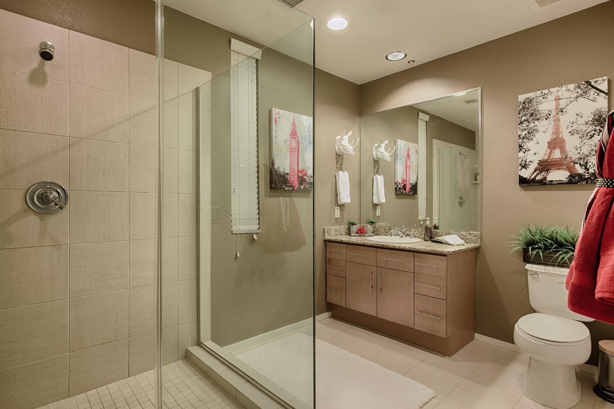 Modern bathroom with sleek fixtures at Ten Wine Lofts Apartments