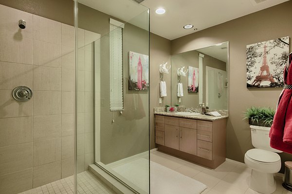 Modern bathroom with sleek fixtures at Ten Wine Lofts Apartments