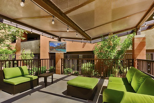 Chic outdoor patio with stylish seating at Ten Wine Lofts Apartments
