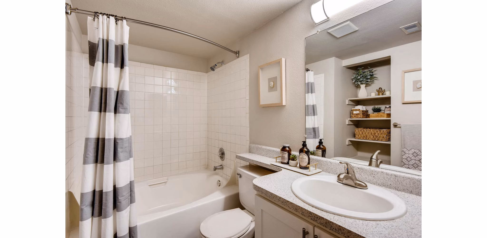 Modern bathroom with sleek fixtures at Canyon Reserve at the Ranch Apartments, providing luxury living spaces for residents