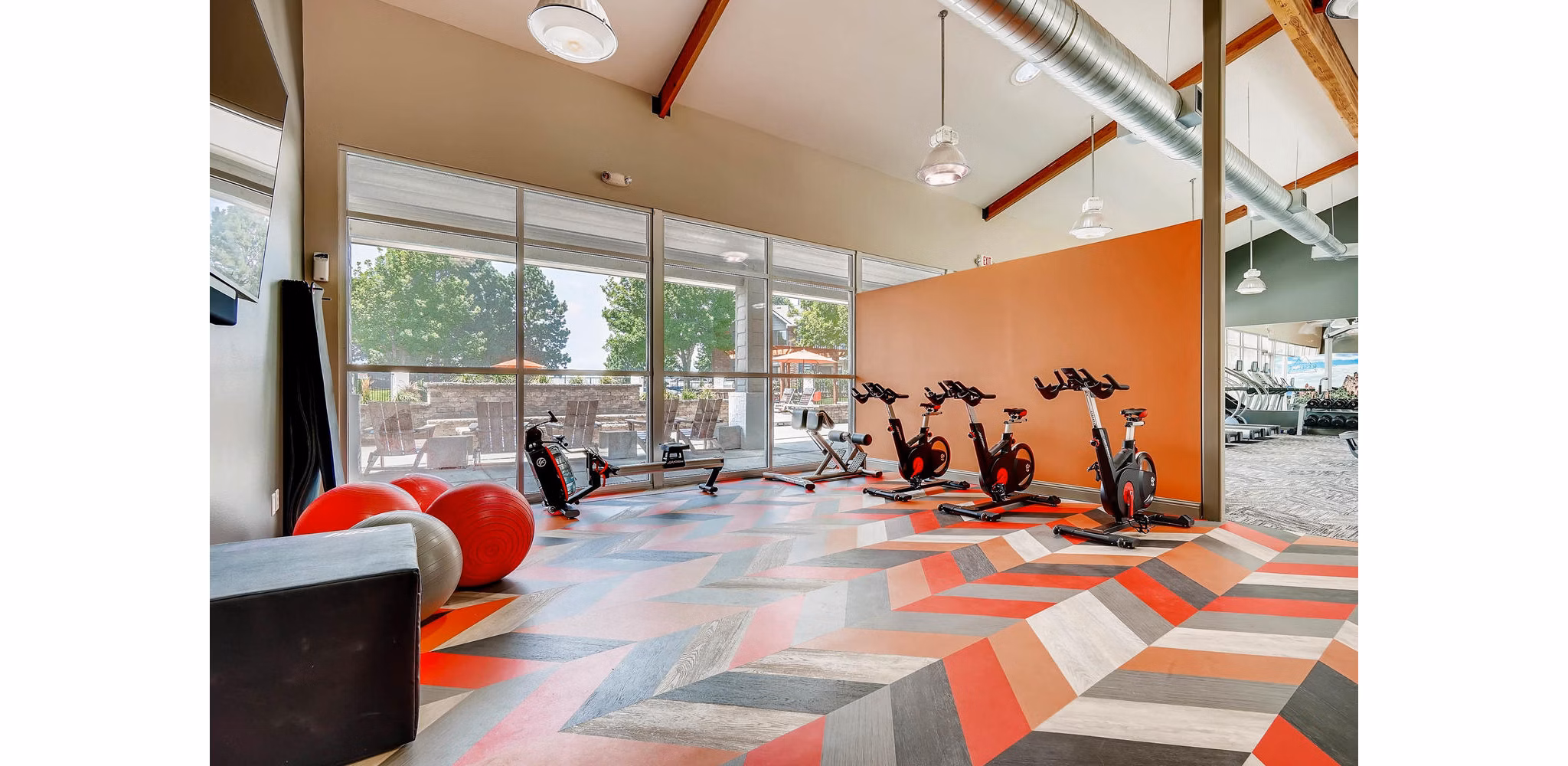 Yoga and spin studio with modern equipment at Canyon Reserve at the Ranch Apartments Perfect for fitness enthusiasts
