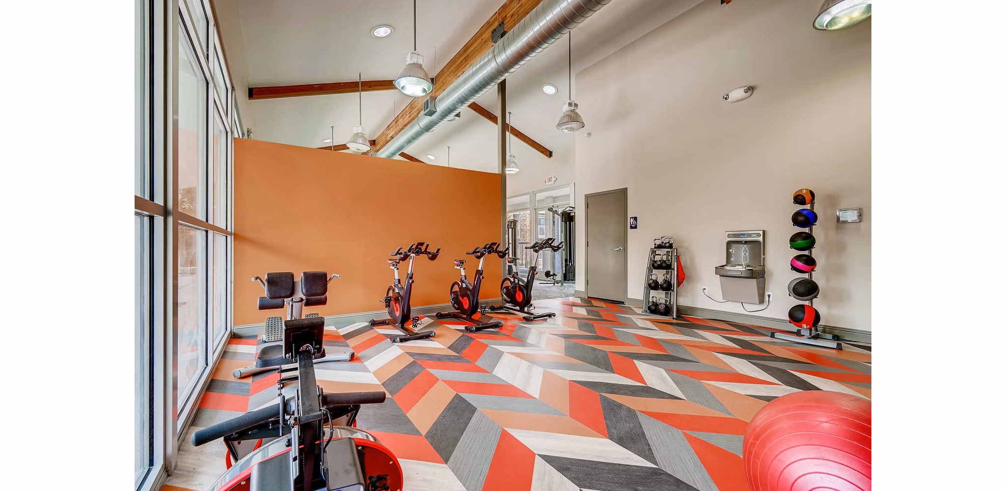 Yoga and spin studio with modern equipment at Canyon Reserve at the Ranch Apartments