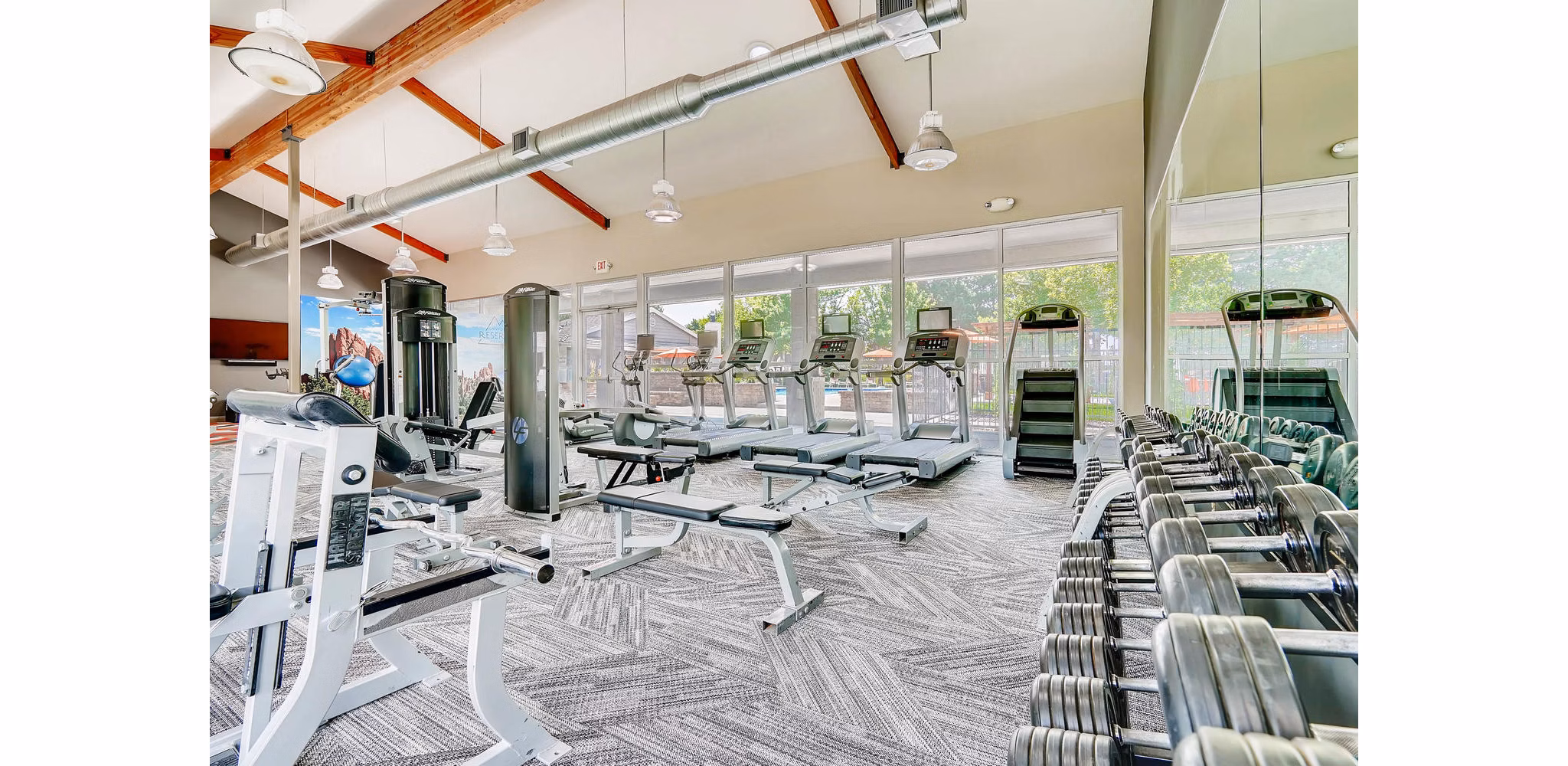 Fitness center with modern equipment at Canyon Reserve at the Ranch Apartments
