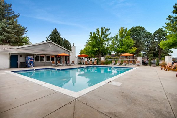Resort-style pool with sundeck at Canyon Reserve at the Ranch Apartments