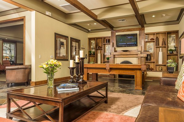 Clubhouse at Broadwater Apartments with state-of-the-art amenities, including a modern lounge area and community kitchen for residents