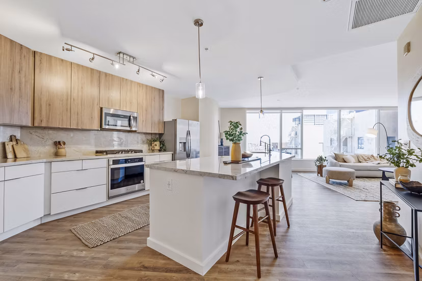 Modern kitchen featuring sleek countertops and stainless steel appliances at 44 Monroe Apartments in Phoenix