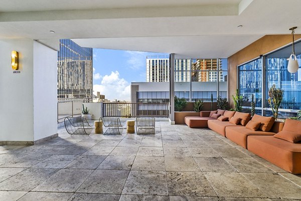 Private patio balcony with city views at 44 Monroe Apartments