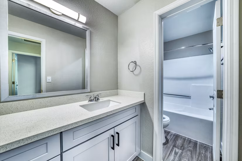Contemporary bathroom with sleek fixtures at Hayden Park Apartments