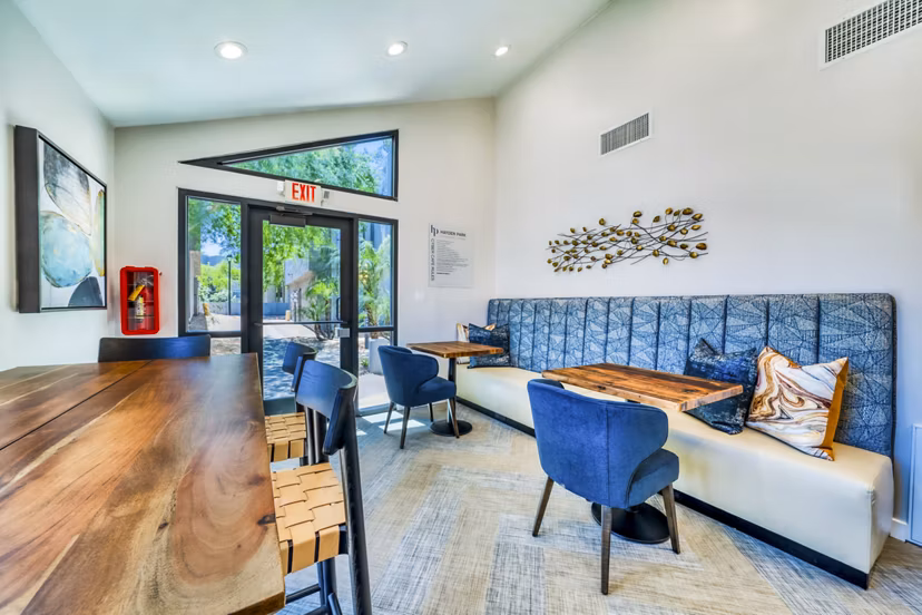 Elegant clubhouse with modern lounge seating at Hayden Park Apartments