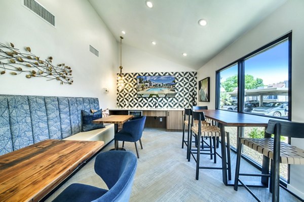 Clubhouse lobby with contemporary furnishings at Hayden Park Apartments