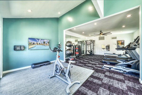 Modern fitness center with state-of-the-art equipment at Hayden Park Apartments, offering residents a luxury workout experience