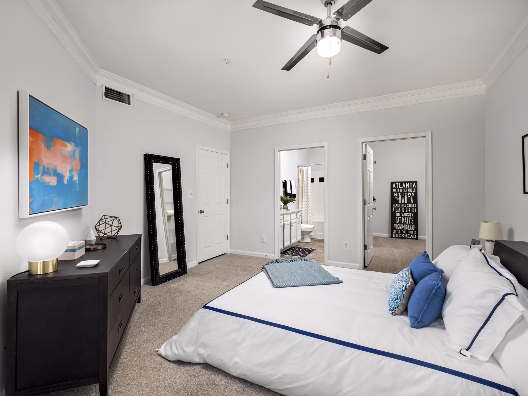 Cozy bedroom with modern decor at Mandalay Villas Apartments
