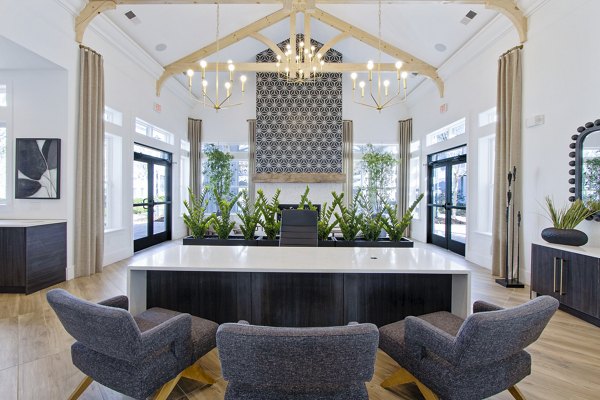 Clubhouse lobby featuring modern furnishings at 1000 West Apartments in luxury living style