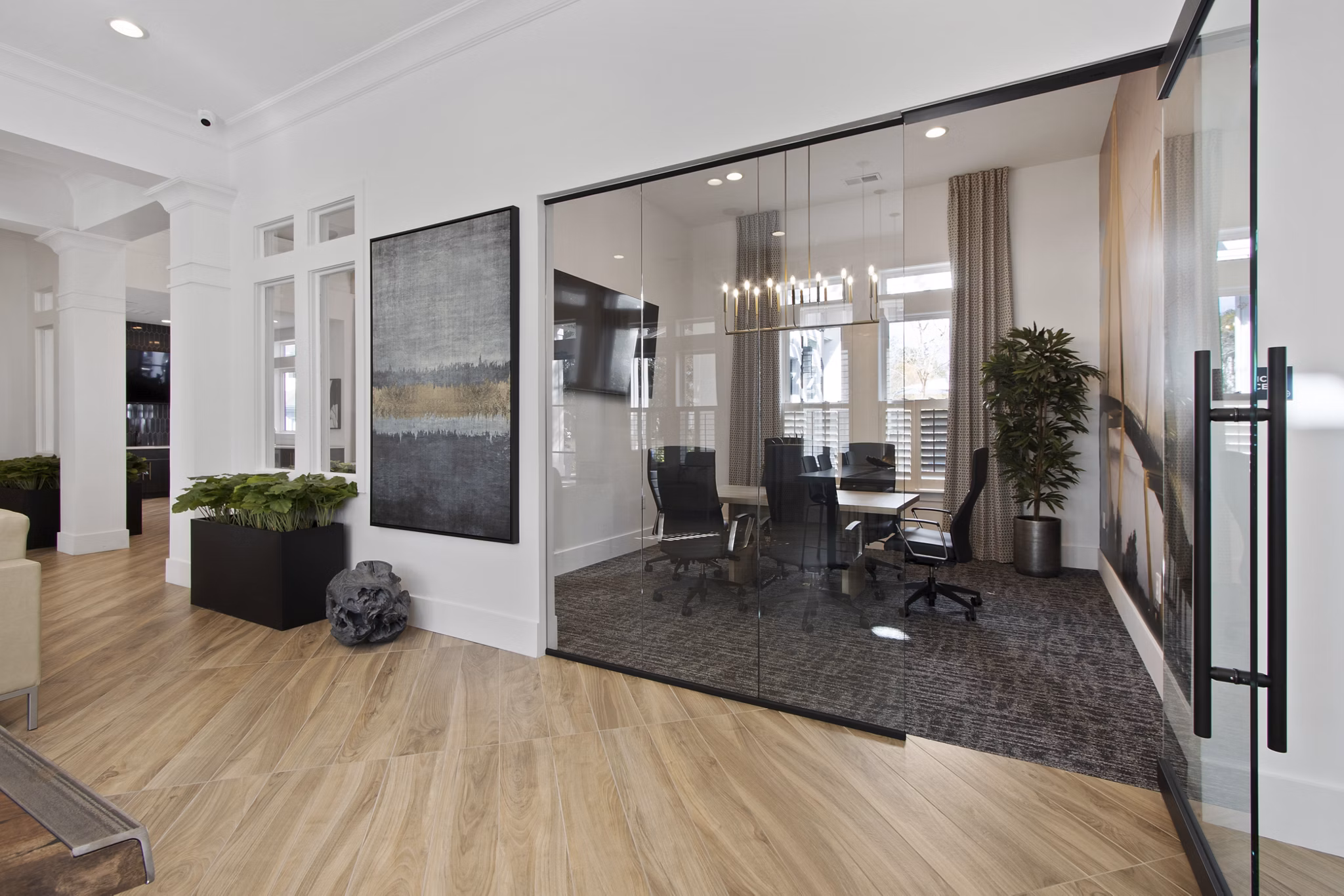 Clubhouse lobby with modern seating at 1000 West Apartments