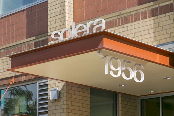 Solera Apartments: Modern signage for luxury apartments in downtown location