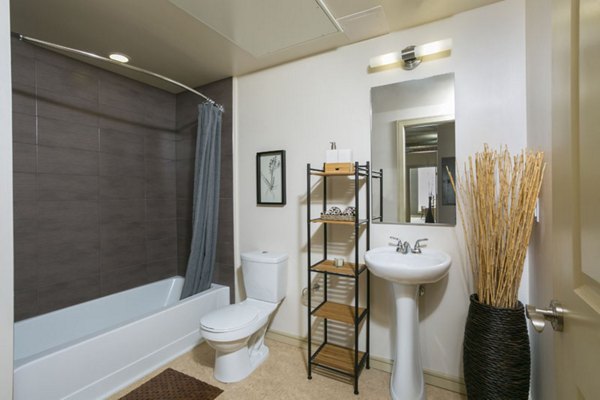 Modern bathroom with sleek fixtures in Solera Apartments