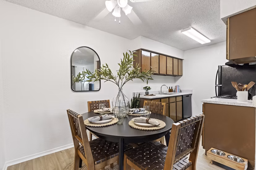 Dining area with elegant modern decor at Coventry Park Apartments