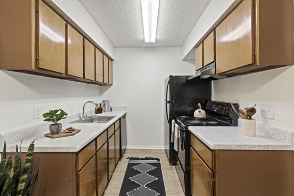 Sleek kitchen with stainless steel appliances at Coventry Park Apartments offering luxury living